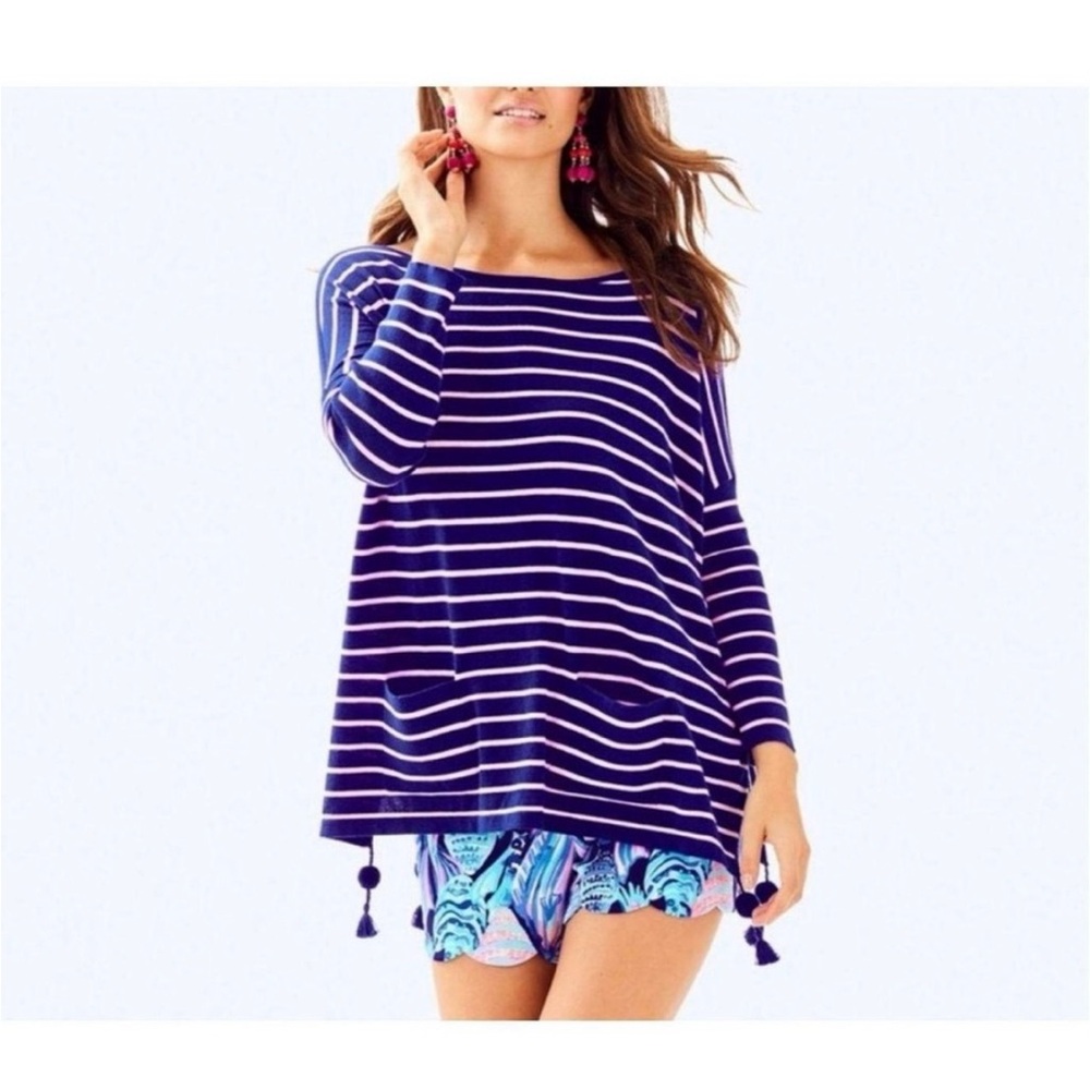 Lilly Pulitzer Elba Sweater, Twilight Blue, Coastal Shell Stripe, Size XS